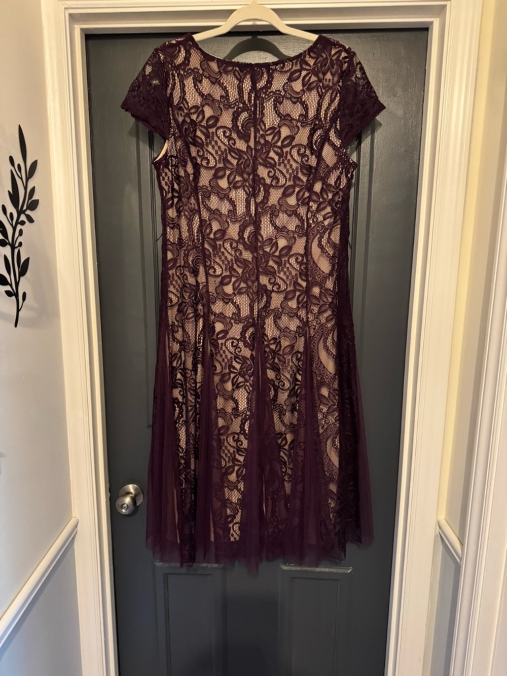 Candalite Women’s Plum Lace Overlay Midi Dress - Picture 2 of 3